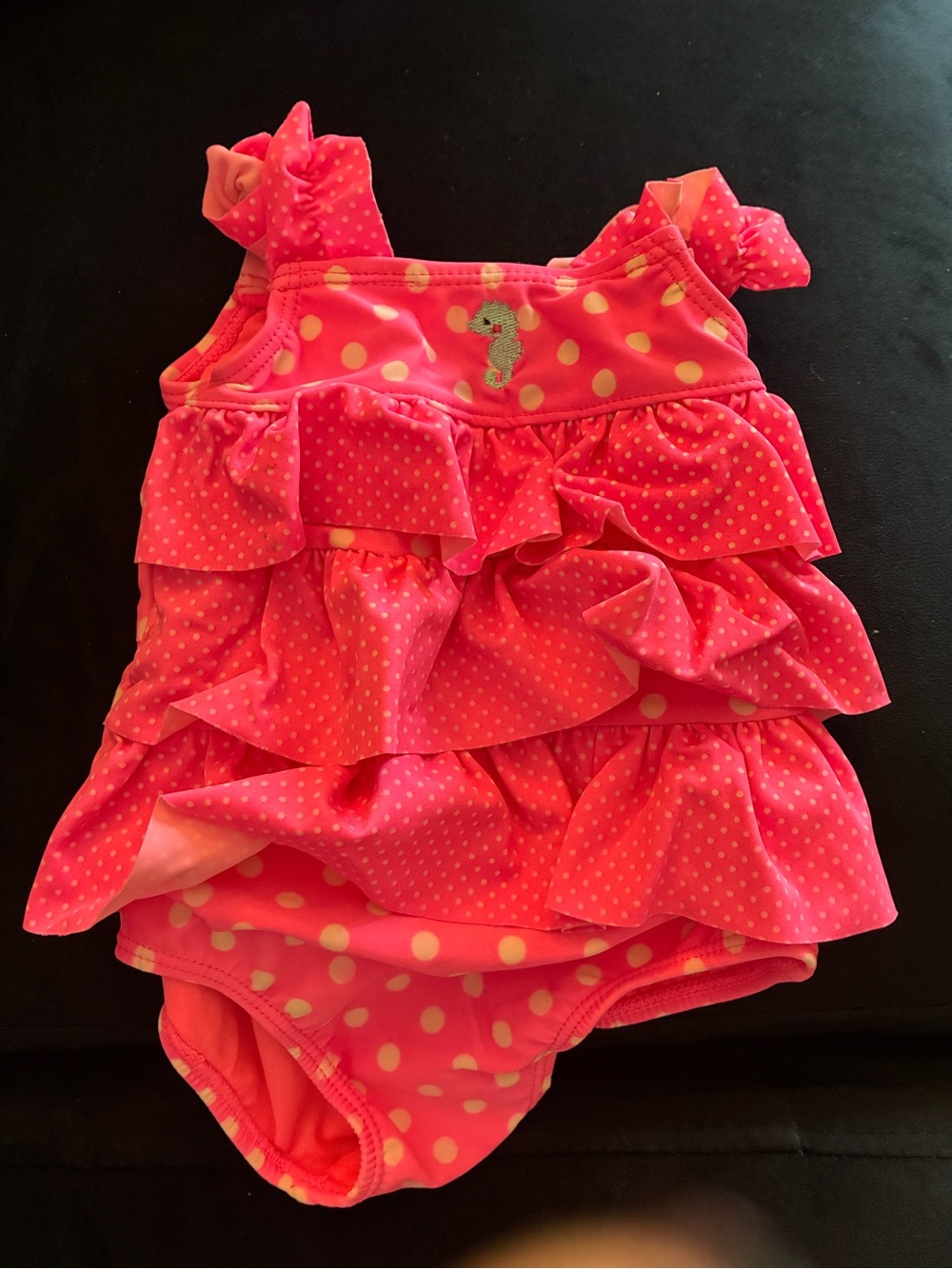 Carter's Pink Polka Dot Ruffle One-Piece Swimsuit with Seahorse